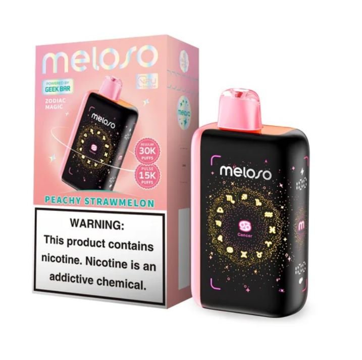 Discover a vibrant and fruity vaping experience with the Peachy Strawmelon Meloso Bar 30k which is a brilliant product from Geek Bar Meloso Bar 30K Puffs Lineup from Geek Bar’s Zodiac Magic Edition.